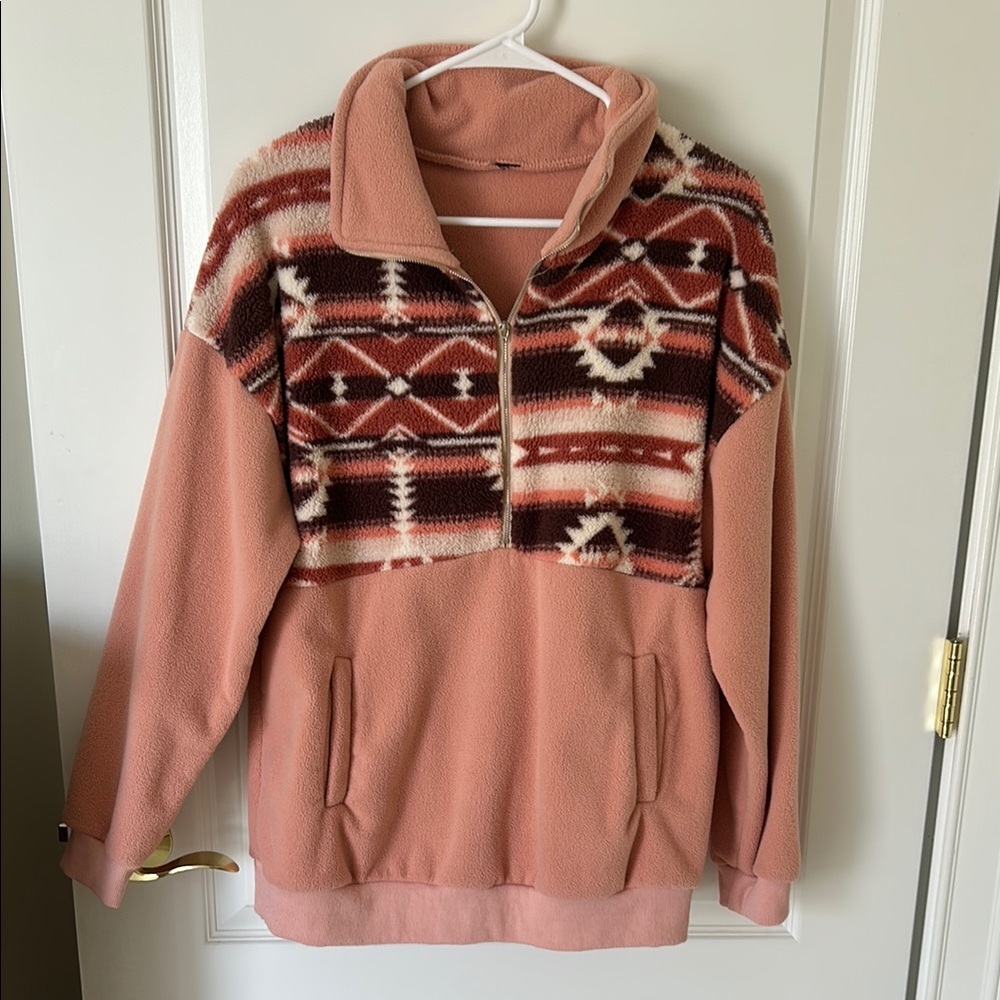 Tribal Patterned Pink Pullover - image 1